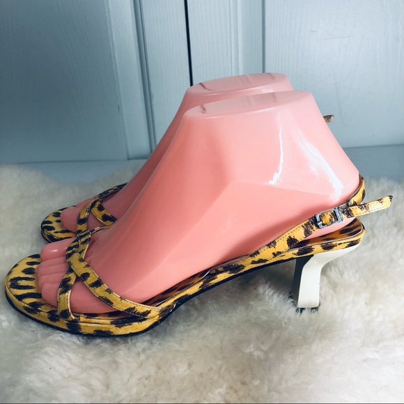 Y2K Via Spiga Leopard Slingback Patent Leather Italian Sandals Shoes Yellow Sz 7 - Picture 10 of 11